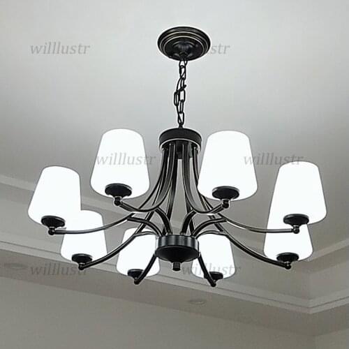 Classic Iron Pendant Light American Style Glass Suspension Lamp Hotel Villa Mall Cafe Living Dinning Bedroom Hanging Lighting