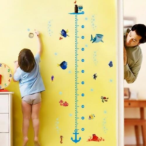 Colorful fishies wall stickers height measure for kids rooms home decor cartoon animal growth chart wall decals Adhesive mural