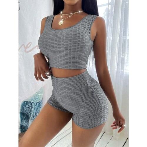 Summer Two Pieces Yoga Sets Solid Color Workout Fitness Tracksuits Womens Sportswear Sleeveless Tank Tops+High Waist Shorts XXL