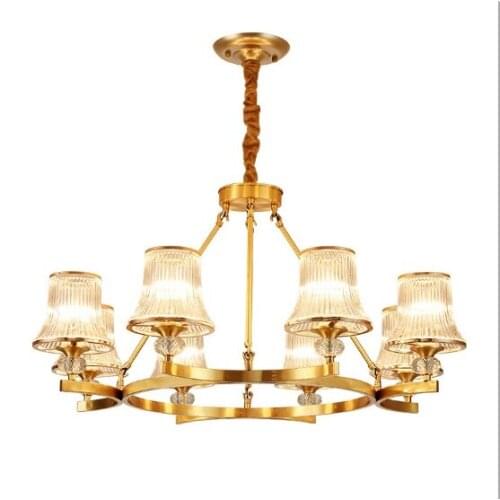 American living room chandelier Nordic all-copper restaurant light light luxury living room lamp crystal glass chandelier home