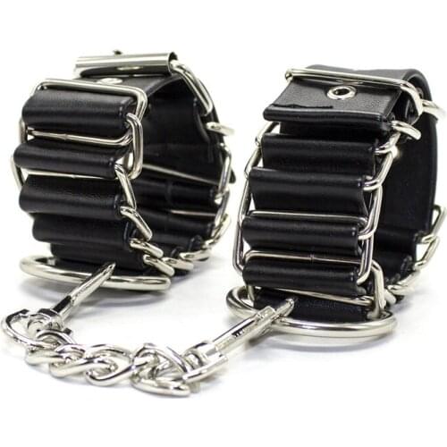 Metal leather hand ankle cuffs adult bdsm bondage erotic games restraints slave fetish handcuffs sex toys for couples tools