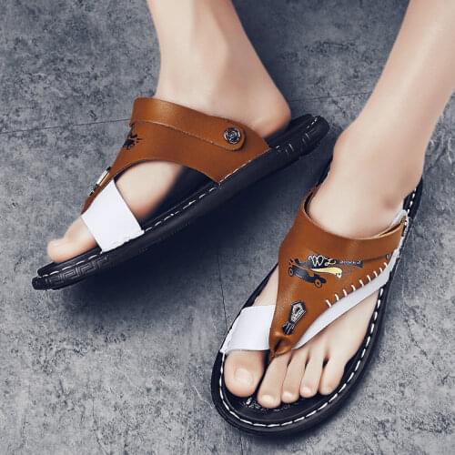 Mans Flip Flops Men Beach Sandals Fashion Men Slippers Leisure Concise Genuine Leather Summer Flip Flops Mens Shoes