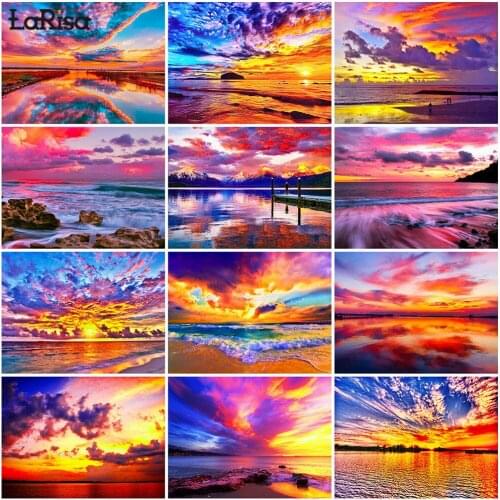 Colored Sunset 5D DIY Diamond Painting Cross Stitch Kit Landscape Sunset Full Drill Embroidery Mosaic Art Rhinestones Home Decor