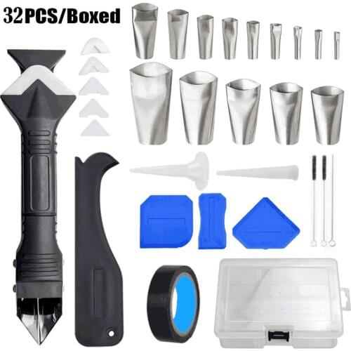 32pcs/set 3 In 1 Caulking Tool Kit Tools Silicone Sealant Finishing Tool Grout Scraper Caulk Remover Set Spatula Squeegee