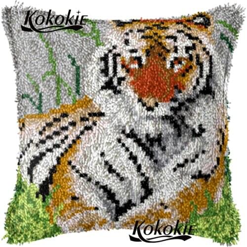 Crocheting Rug Kits Yarn Handmade Unfinished Embroidery Pillowcase 3d Latch Hook diy rug Pillow kits tiger printed Needlework