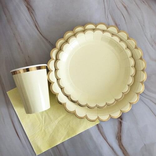 65pcs Yellow Happy Birthday Disposable Tableware Set Paper Plate Cup napkin birthday party decoration girl baby shower