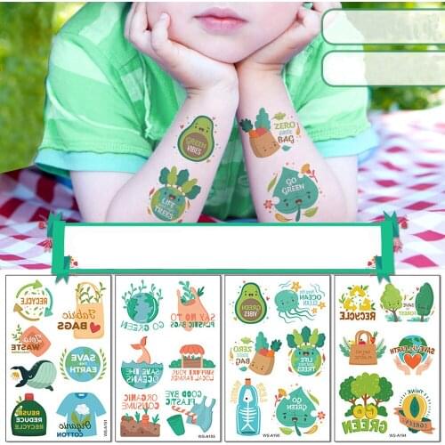 New World Environmental Day Tattoo Stickers Waterproof Cartoon Green Plant Earth Promotional Party Decoration
