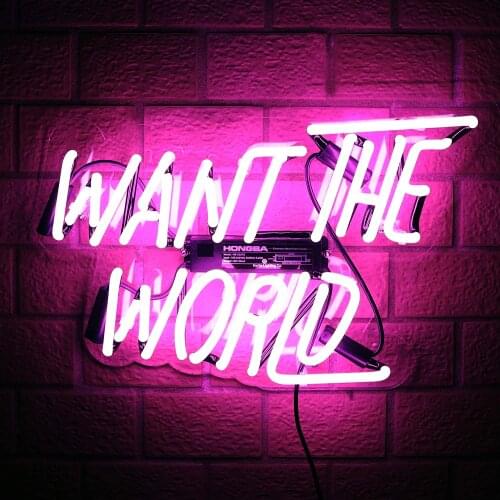 14“ Want The World Acrylic Custom Neon Light Lamp Sign Beer Bar Handmade Real Glass Decorate Home Wall Room Windows Tube Artwork