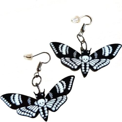 2021 New Black Butterfly Dangle Drop Earrings With Hoop for Women Gift - 1Pair Punk Butterfly Moth Skull Dangle Earrings Jewelry