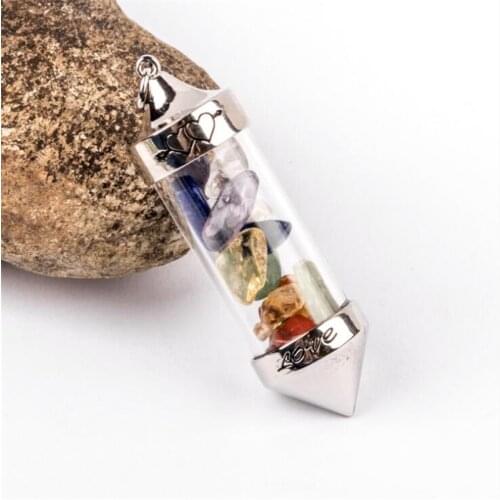 Lovely pendant DIY Jewelry Glass Bottle Pendant Necklaces with Chip Gems Stone Bead Polyester Rope Stainless Steel Extender