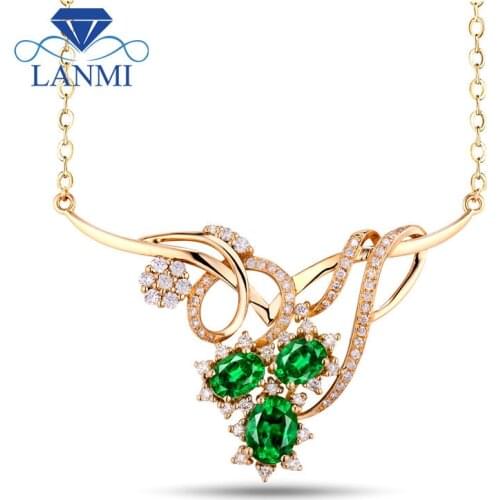 Necklace For Women Fashion Natural Emerald Stone Solid 18K Yellow Gold Gorgeous Wedding Party Anniversary Necklaces Pendants