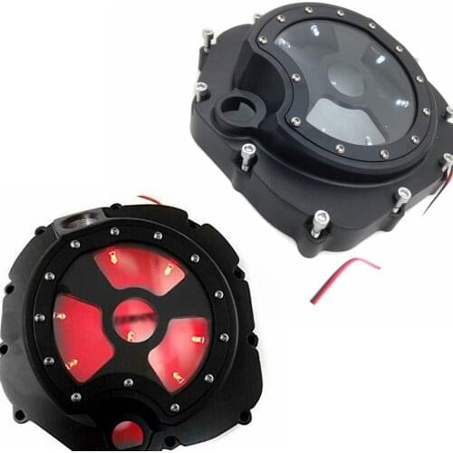 Aftermarket Free Shipping Motorcycle Accessories Aluminum White LED See through Engine Clutch Cover For Kawasaki ZX14R ZZR1400