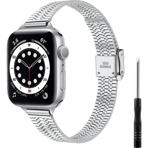 For apple watch 6 40mm 44mm strap slim Stainless Steel for iwatch se apple watch 5 4 3 38mm 42mm Metal Band women men Bracelet