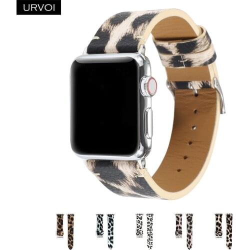 URVOI PU leather band for Apple Watch series 6 SE 5 4321 strap for iWatch Leopard printing band 40 44mm microfiber modern design