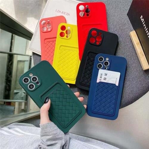 Luxury Liquid Silicone Case For iphone 12 Pro Max XS XR X 12MiNi Woven Card Bag Cover For iphone 11 Pro Max 6S 7 8 Plus SE2 Case