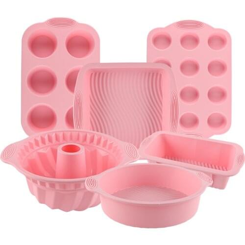 6 Pcs Silicone Cake Mold Round Rectangle Square Toast Muffin Chiffon Cake Bread Pan Tray Mould Non Stick Dessert Baking Tools