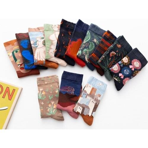 Funny Middle Short Crew Cotton Socks Cartoon Woman Smoker Bear Two Face Double Faced Man Cheetah Lattice Cartoon Print Sheep Sox