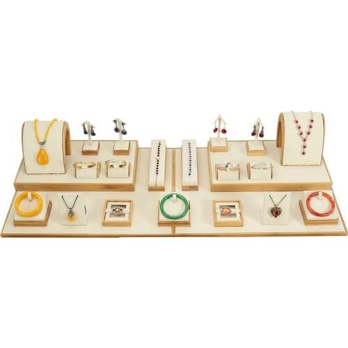 Solid wood microfiber jewelry jade display props ring pendant earrings display stand jewelry display props set