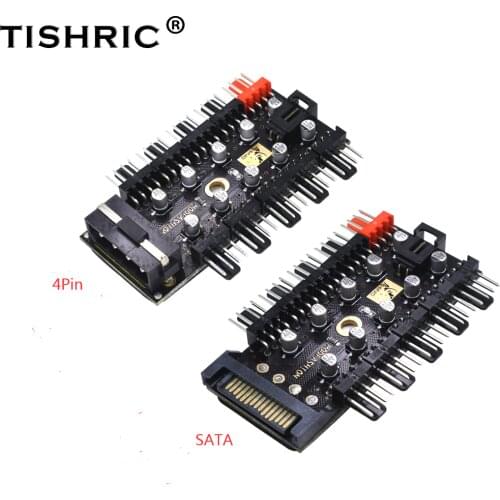 TISHRIC Upgrade Fan Hub 4Pin/SATA Chassis Fan Hub Molex Adapter Cooler Fan HUB Splitter Channel Hub of 4PIN/Sata Chassis Fan