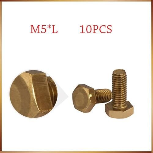 M5 screws flat head free shipping 10pc M5 m5*L Copper Metric Thread Screws DIN933 Brass Hexagon Bolt Hex Head Screw