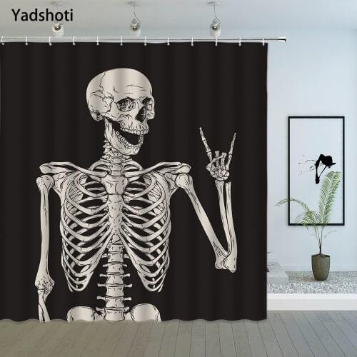Halloween Shower Curtain Funny Terror Skeleton Holiday Themed Bathroom Decor Accessories Polyester Cloth Hanging Curtains Sets