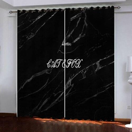 Customized size Black marble effect character Digital Print 3D Blackout Curtains For Living room