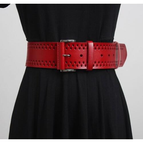 Womens runway fashion genuine leather hollow out Cummerbunds female Dress Corsets Waistband Belts decoration wide belt R3418