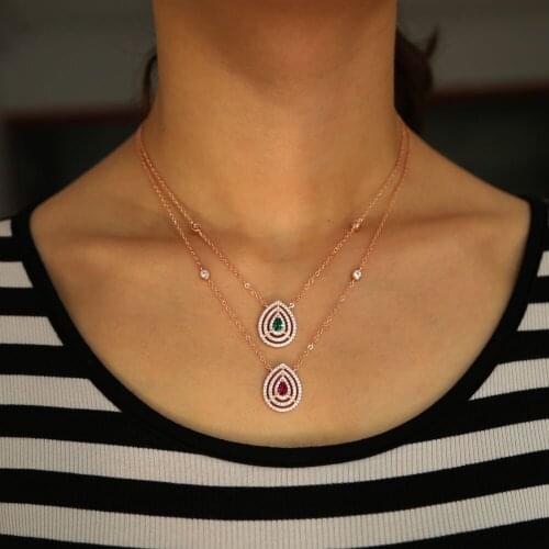 High quality micro pave green cz elegant rose gold hot sale fashion water drop cz charm delicate women girls necklace 4colors