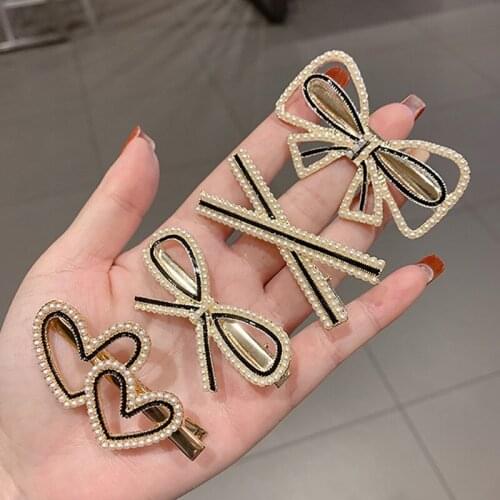 1 Set Strip Popular Hair Clips Fashion Woman Rhinestone Shiny Heart Scissors Hairpins BB Clip Styling Tools Barrettes