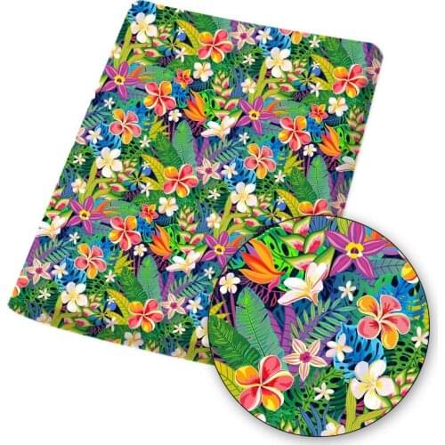 Polyester Cotton Fabric Green Leaves Flower Printed Cloth Sheets Dress Making Handmade Masks DIY Crafts Supplies 45*145cm 1pc