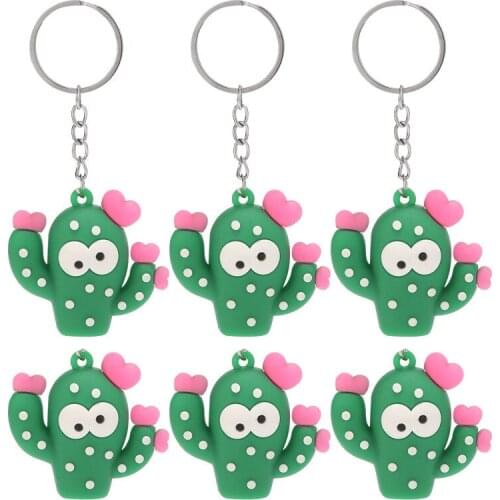 10pcs New Jewelry Cute Star Cactus Key chain Kawaii PVC Animal Car Keyring Ring Bag women Keychain Gifts