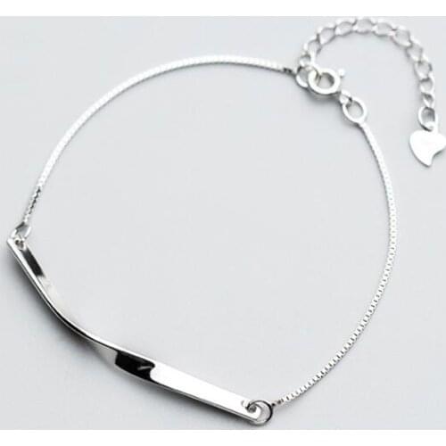 100% Real. 925 Sterling Silver Fine Jewelry Twisted Broken Bar Geometric Chain Bracelet Charms GTLS620