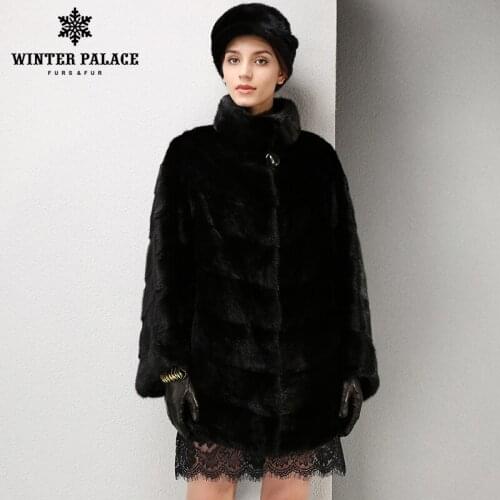 2017 Fashion Women mink coat short leather mink fur coat black fur coat Slim real fur coat WINTER PALACE
