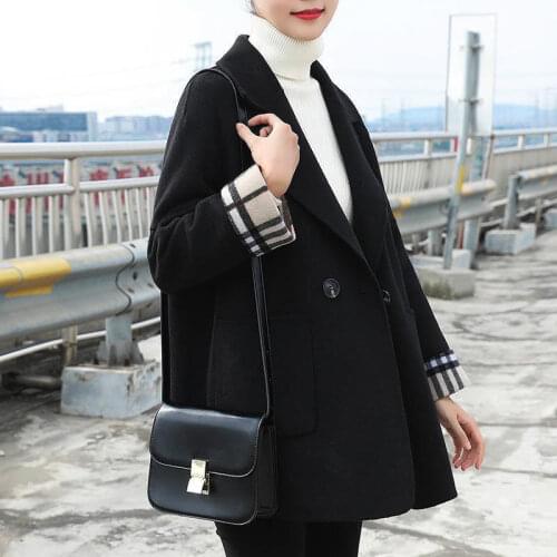 2021 New Fashion Herringbone Woolen Blazer Jacket Womens Plus size Pocket Loose Long-sleeved Coat Slim Casual Female Outwear