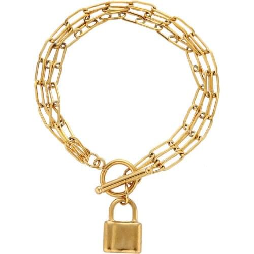 2021 New Punk Gold Stainless Steel Lock Bracelets For Women Party Gift Fashion Joyas de Chain Charm Bracelets Jewelry Wholesale