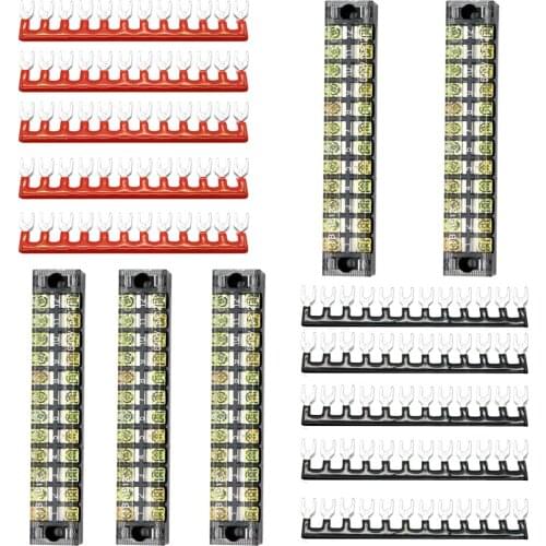5 Sets 12 Positions Dual Row 600V 15A Screw Terminal Strip Blocks with Pre-Insulated Terminals Barrier Strip (Black & Red)