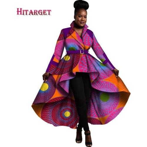 2019 Autumn African Trench Coat for Women African Tops Clothing Africa Print Outfits Dashiki Office Outwear Plus Size WY1266