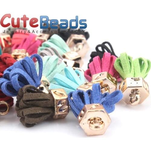 Free shipping 25mm crown leather suede tassel DIY keychain mobile phone earrings pendant jewelry handmade 20 pieces / batch colo