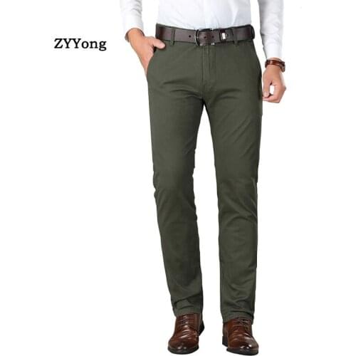 Mens Suit Pants High Quality Stretch Cotton Office Pants Straight Business Casual Plus Size 42 44 46 Black Male Long Trousers