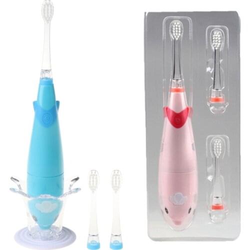 Kids Sonic Toothbrush Electric Brush Waterproof Musical Dolphin Shape LED Light 2 Minutes Remind Dental Care for 3