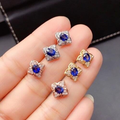 Elegant Birthday Gift New Trendy 100% Real Natural Sapphire Earring 925 Sterling Silver