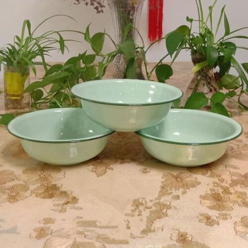 Enamel bowl, exquisite enamel basin, thickened fruit green nostalgic soup basin, rice basin. Tableware, 6 pieces / 1 pack