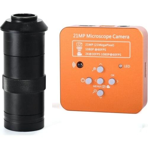 HDMI USB Industrial Microscope Camera 21MP 1080P 2K Video Microscope 100X/180X/200X/300X C-Mount Lens for Soldering PCB Repair