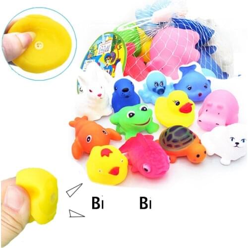 12Pcs Cute Animals Swimming Water Toys Colorful Soft Rubber Float Squeeze Sound Squeaky Bathing Toy Baby Bath Bathroom Toys Gift