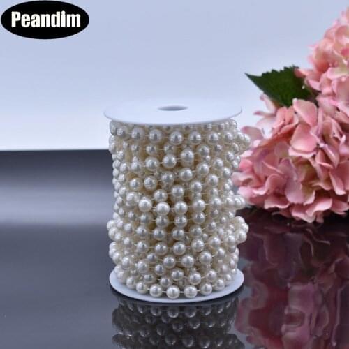 PEANDIM 10mm Artificial Ivory Pearl Beads String Chain Spool Cotton Line Wedding Party Decors Festival Christmas Room Curtain