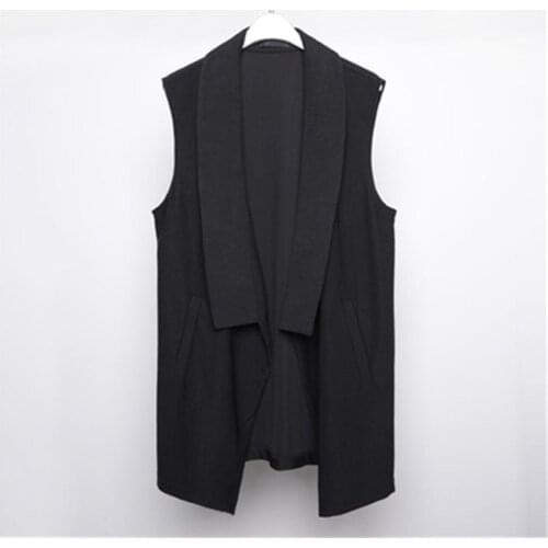 Mens Cardigan Spring Summer New Pure Color British Wind Lapel Cardigan Medium Long Fashion Vest Hairdresser Trend Vest