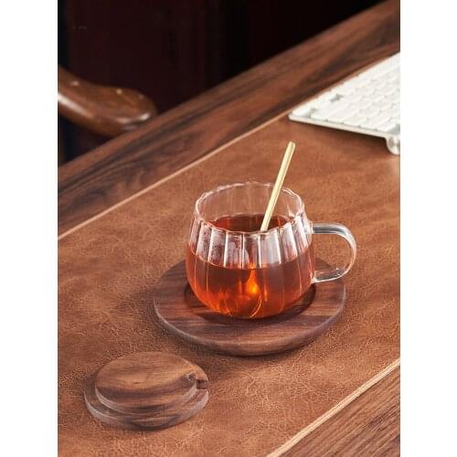 Coffee mug cup pumpkin texture high temperature resistant glass tea cup with lid and cushion water cup household transparent cup