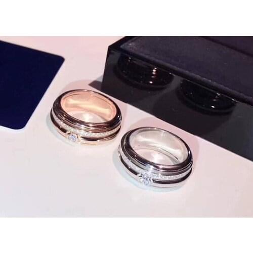 925 Sterling silver fashion Rotatable circle Rings Elegant Single crystal Rotate Rings Engagement Wedding jewelry silver ring