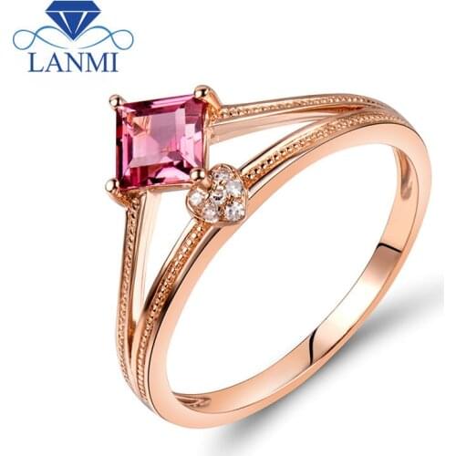 Pink Tourmaline Engagement Rings For Women, 18k Rose Gold Tourmaline Diamond Rings For Sale SR0392