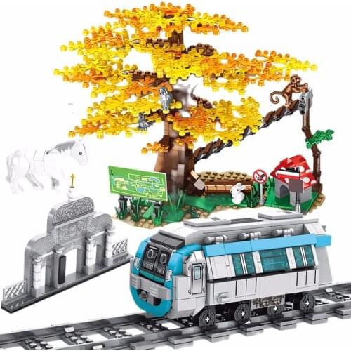 SEMBO City Train Rail Subway Station Creator Building Blocks technical Car Tracks Railway Zoo Tree Bricks DIY Toys for Children